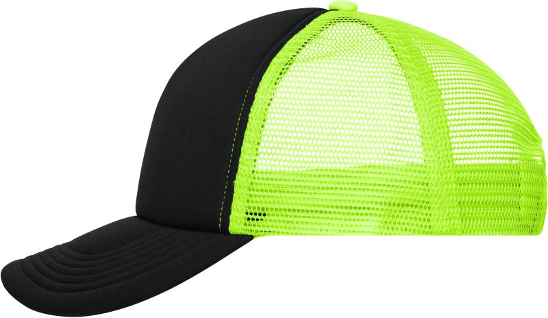 Levně 5 panelová polyesterová síťovaná kšiltovka - black/neon yellow