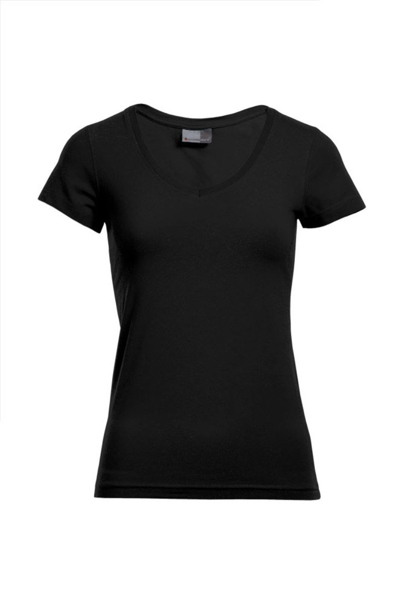 Levně Dámské tričko Slim Fit s výstřihem do V - black