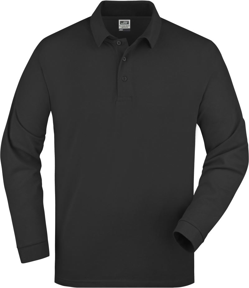 Levně Piqué polo s dlouhým rukávem z těžké bavlny - black