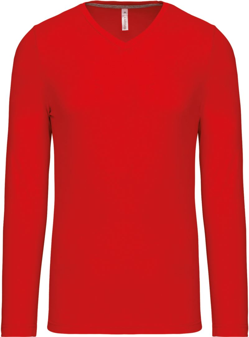 Levně Pánské tričko s výstřihem do V, dlouhý rukáv - red