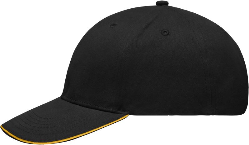 Lehce broušená 6 panelová sandwich kšiltovka - black/gold yellow