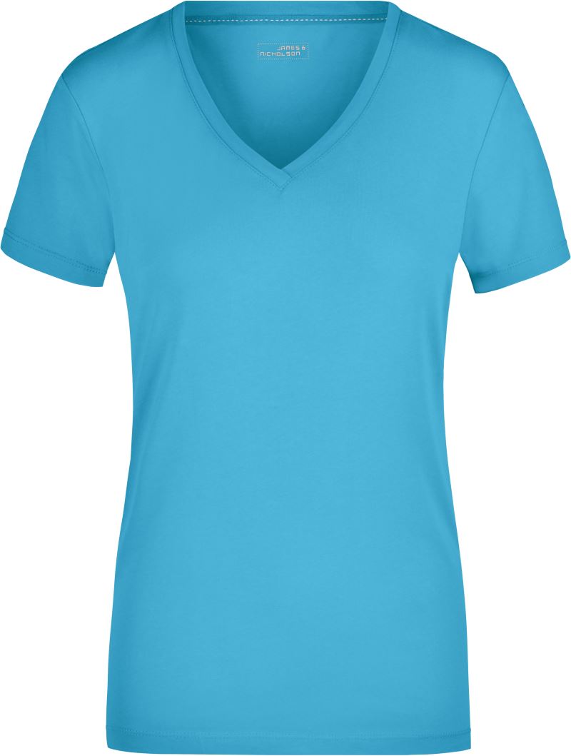 Levně Dámské elastické tričko s výstřihem do V - turquoise