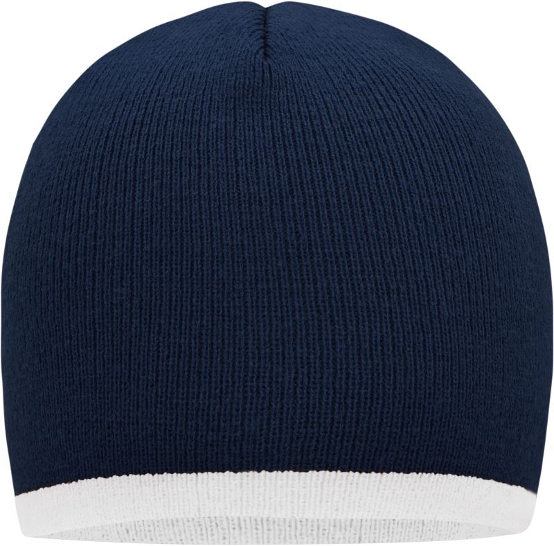 Levně Pletená čepice s kontrastním lemem - navy/white
