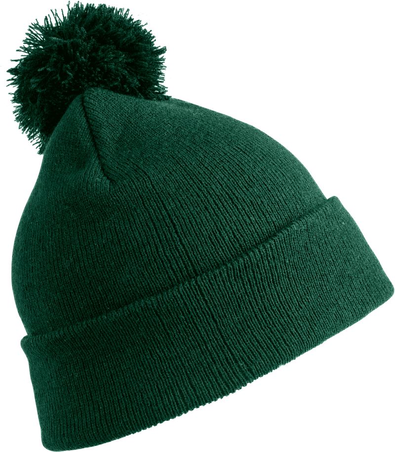 Levně Pletená čepice s bambulí - bottle green