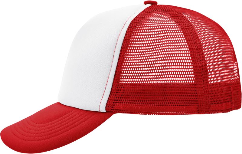 Levně 5 panelová polyesterová síťovaná kšiltovka - white/red