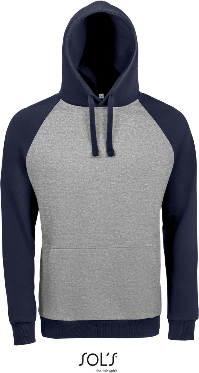 Levně Unisex 2-barevná raglánová mikina s kapucí - grey melange/french navy