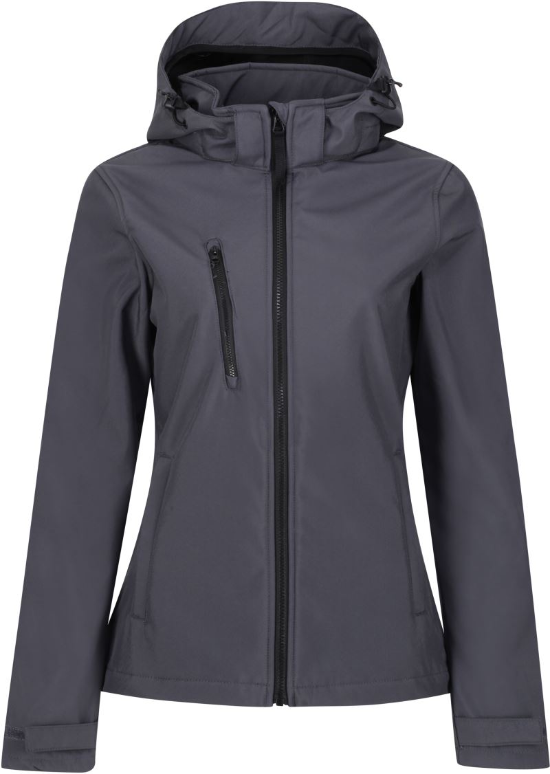 Levně Dámská 3vrstvá softshell bunda s kapucí "Venturer" - seal grey/black