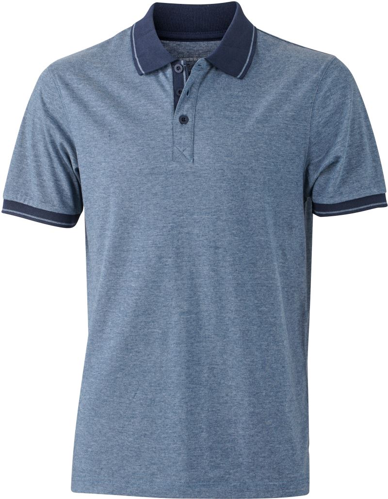 Levně Pánské žerzejové melírované polo - blue melange/navy