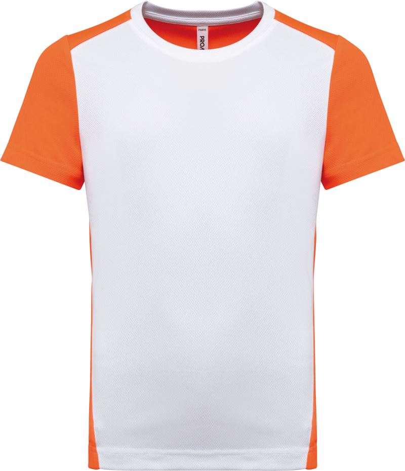 Levně Dětské kontrastní sportovní tričko - white/fluorescent orange