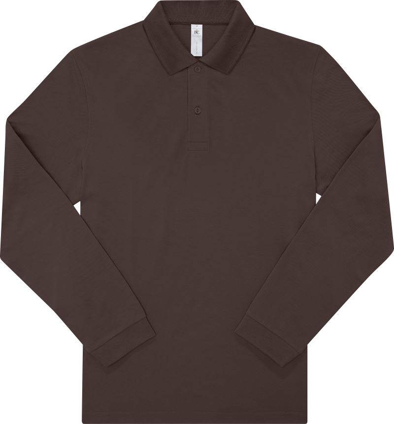 Levně Piqué polo s dlouhým rukávem - roasted coffee