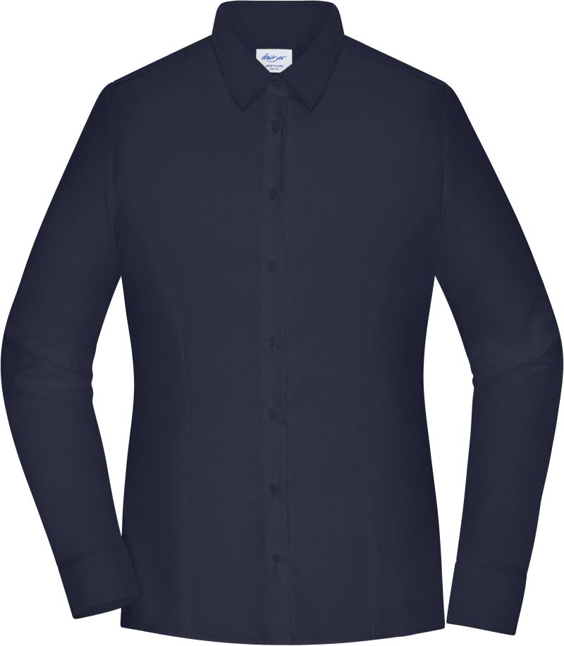 Levně Popelínová halenka slim fit s dlouhým rukávem - navy