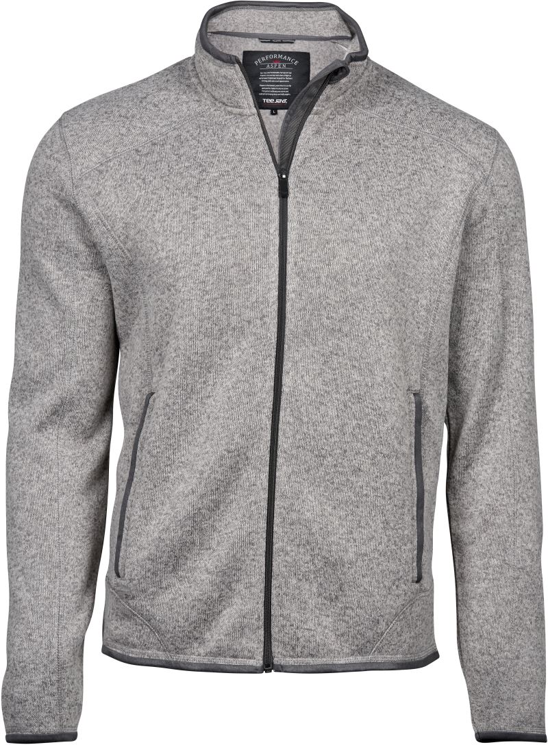 Levně Pánská melanžová pletená fleecová bunda - grey melange