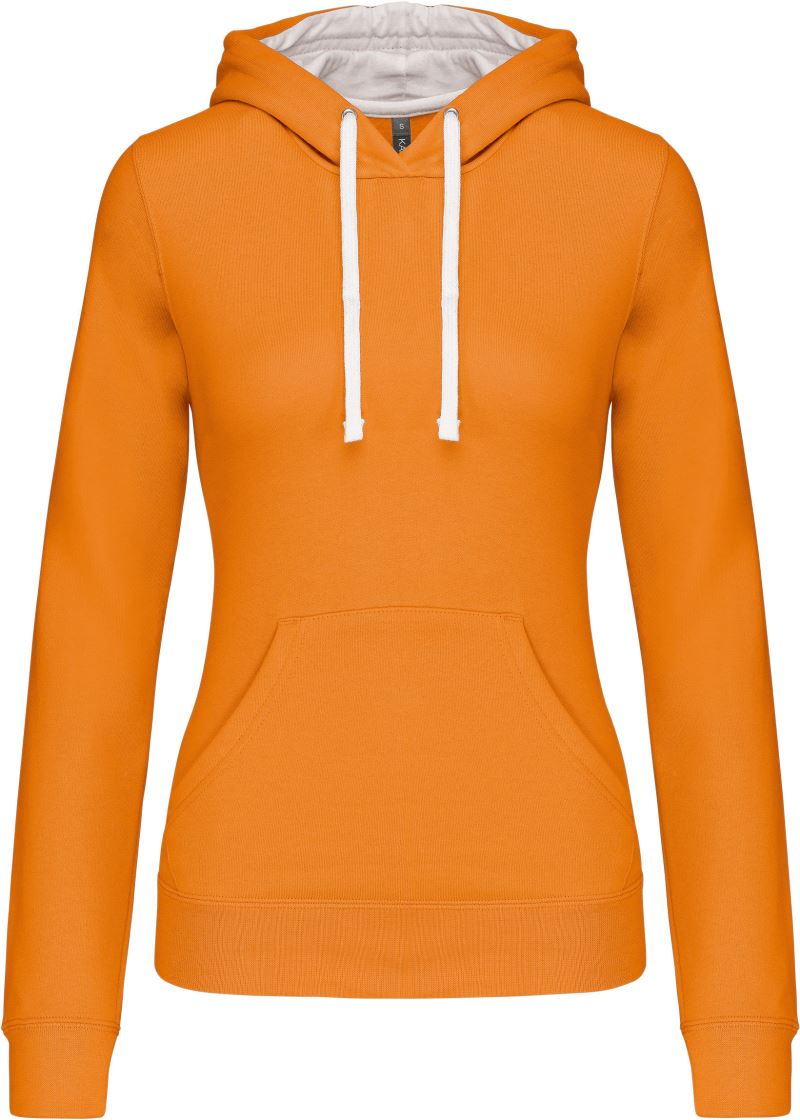 Levně Dámská mikina s kontrastní kapucí - orange/white
