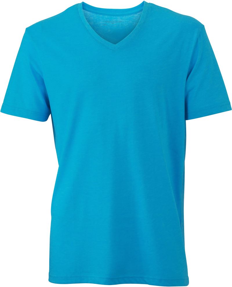 Levně Pánské melírované tričko s výstřihem do V - turquoise melange