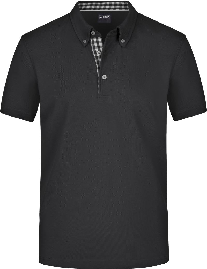 Levně Pánské piqué polo button-down - black/black white