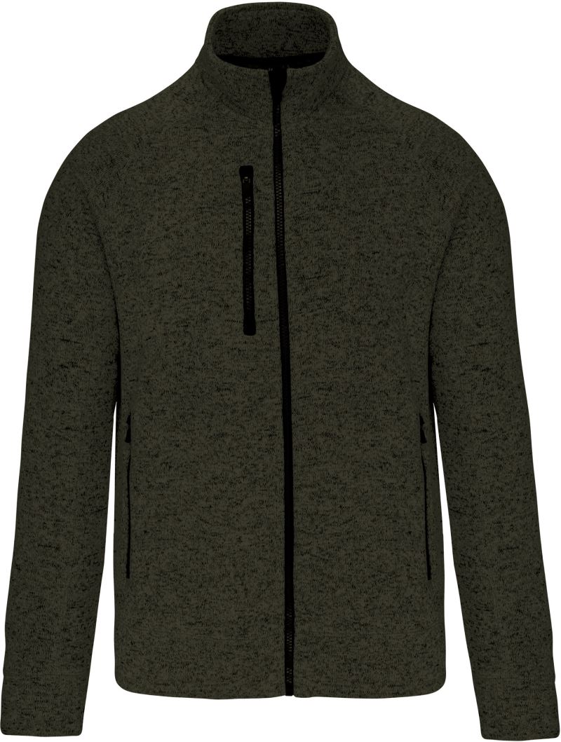 Pánská melanžová pletená fleecová bunda - dark khaki melange