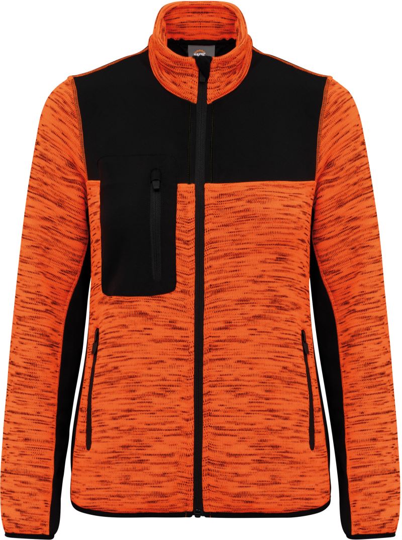 Levně Dámská pracovní pletená fleecová bunda - fluorescent orange melange/black