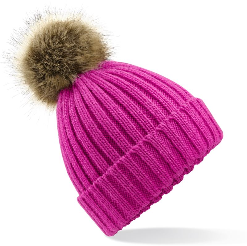 Levně Pletená čepice s bambulí - fuchsia