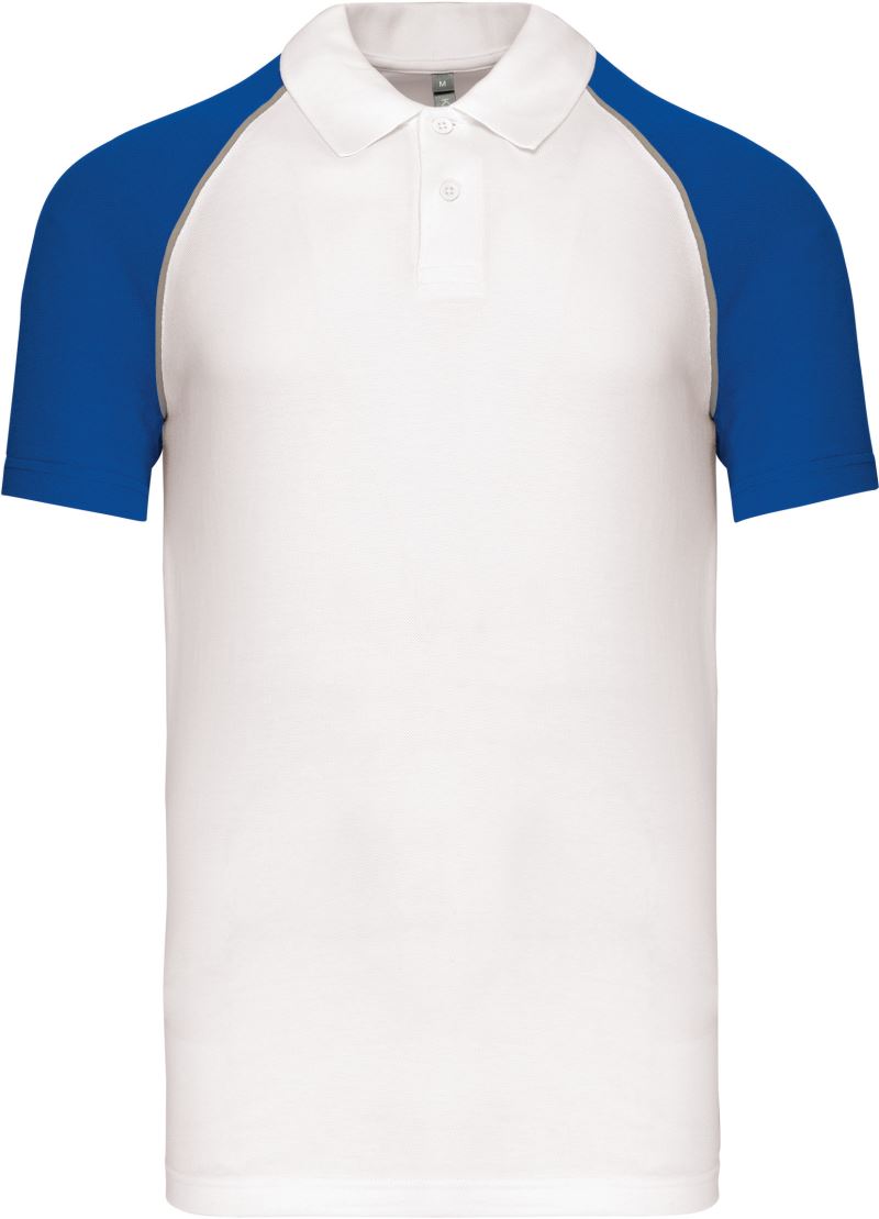Levně Baseballové piqué polo - white/light grey/royal blue