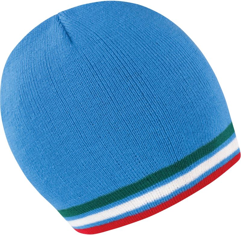 Levně Pletená čepice s kontrastními pruhy - blue/green-white-red