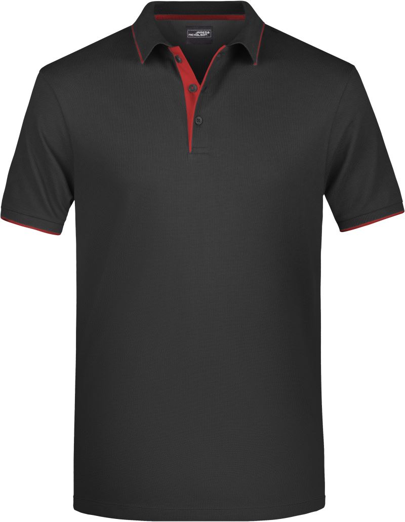 Levně Pánské piqué polo s kontrastní légou - black/red