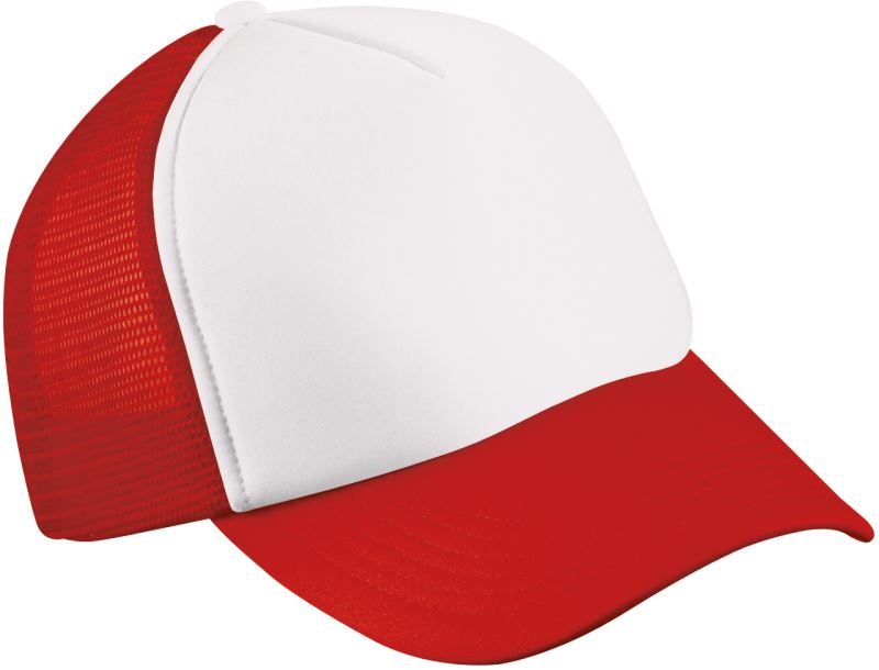 Levně Dětská 5 panelová polyester. síťovaná kšiltovka - white/red