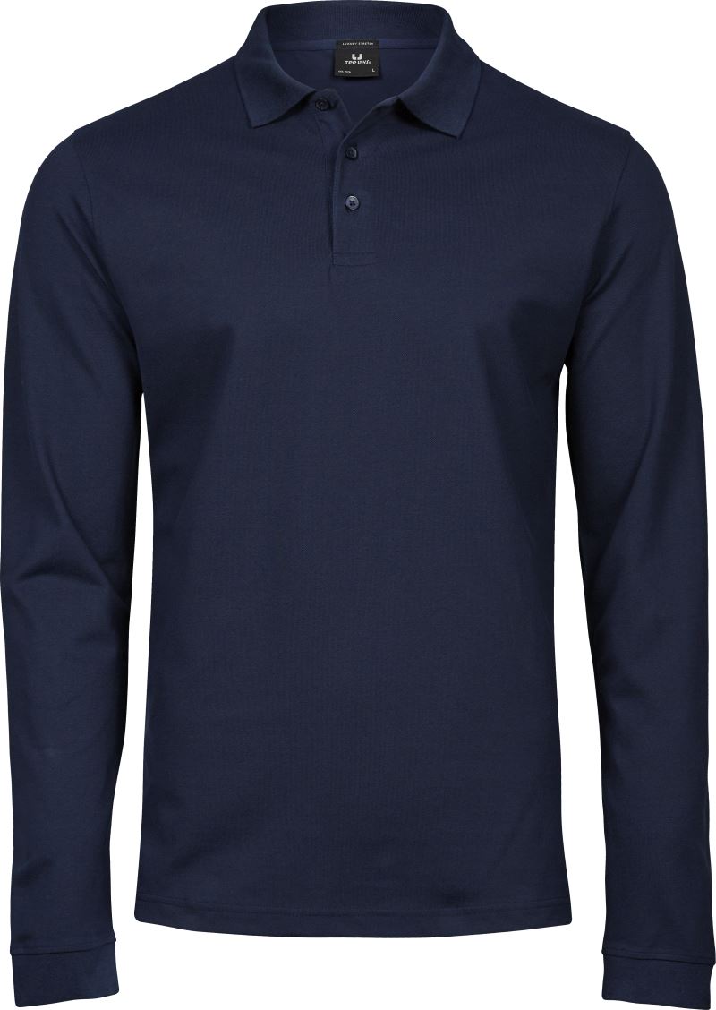 Levně Pánské elastické piqué polo s dlouhým rukávem - navy
