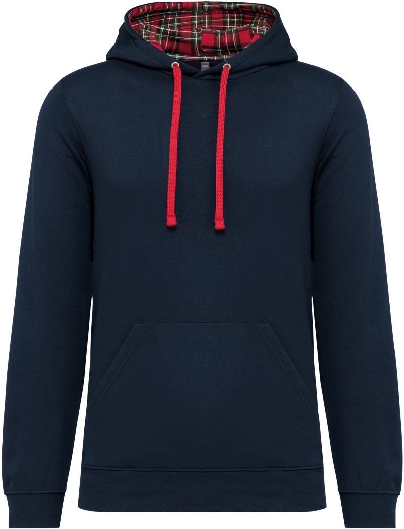 Levně Unisex mikina s kapucí - navy/red tartan