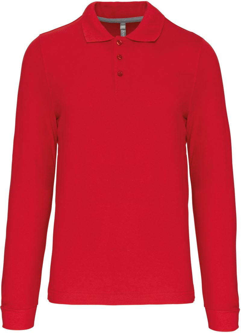 Pánské piqué polo s dlouhým rukávem - red