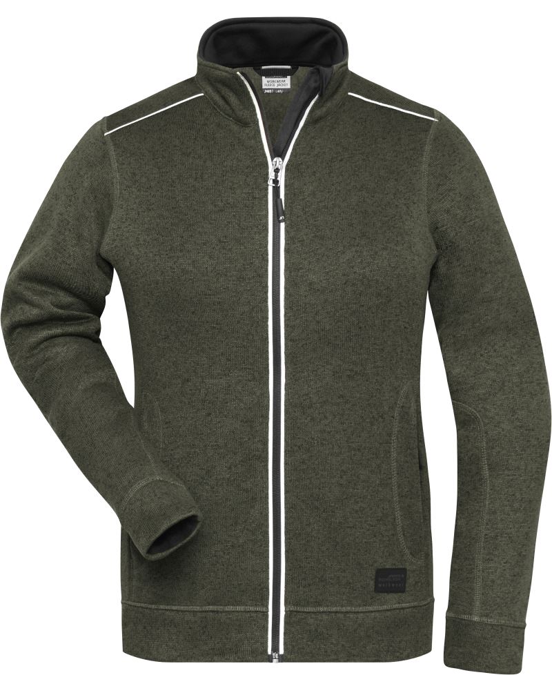Levně Dámská pracovní pletená fleecová bunda - Solid - olive melange/black