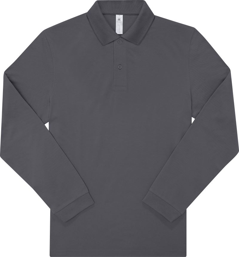 Levně Piqué polo s dlouhým rukávem z těžké bavlny - dark grey