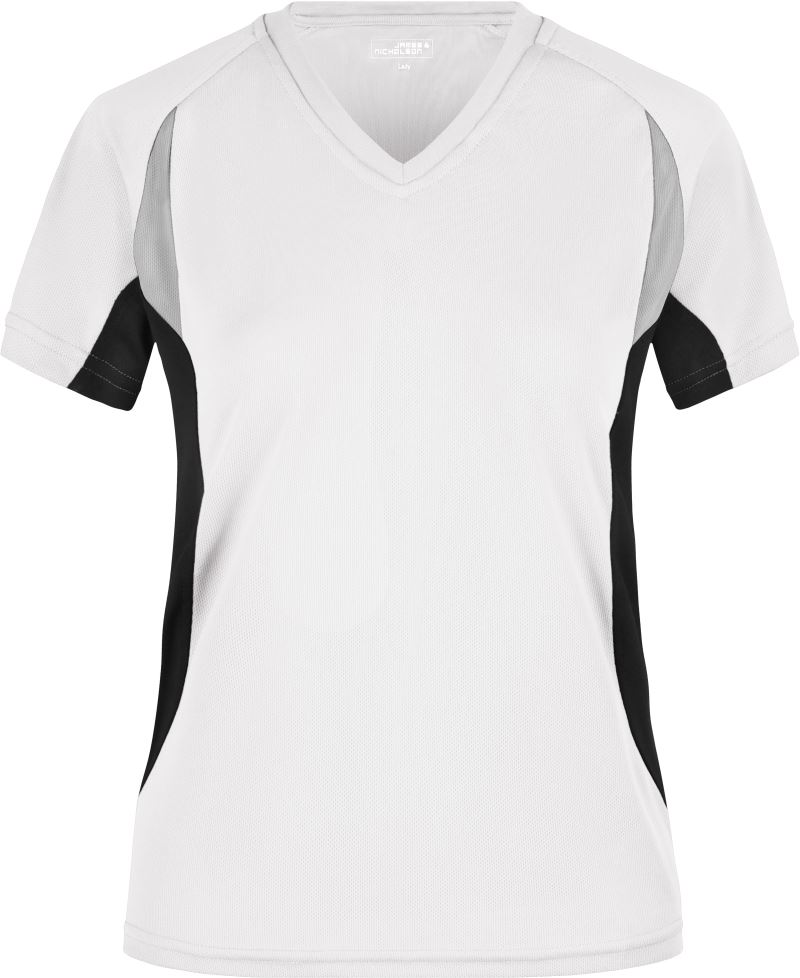 Levně Dámské běžecké tričko s výstřihem do V - white/black