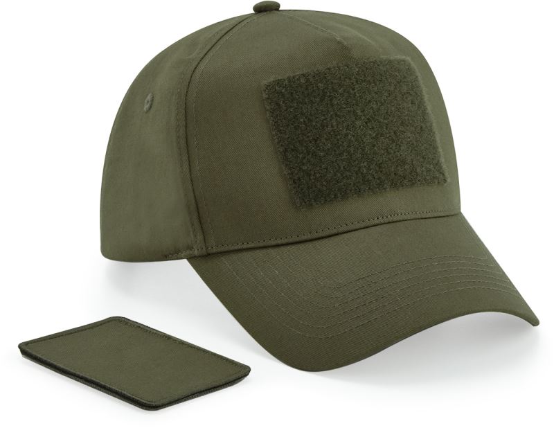 Levně 5 panelová čepice s nášivkou - military green
