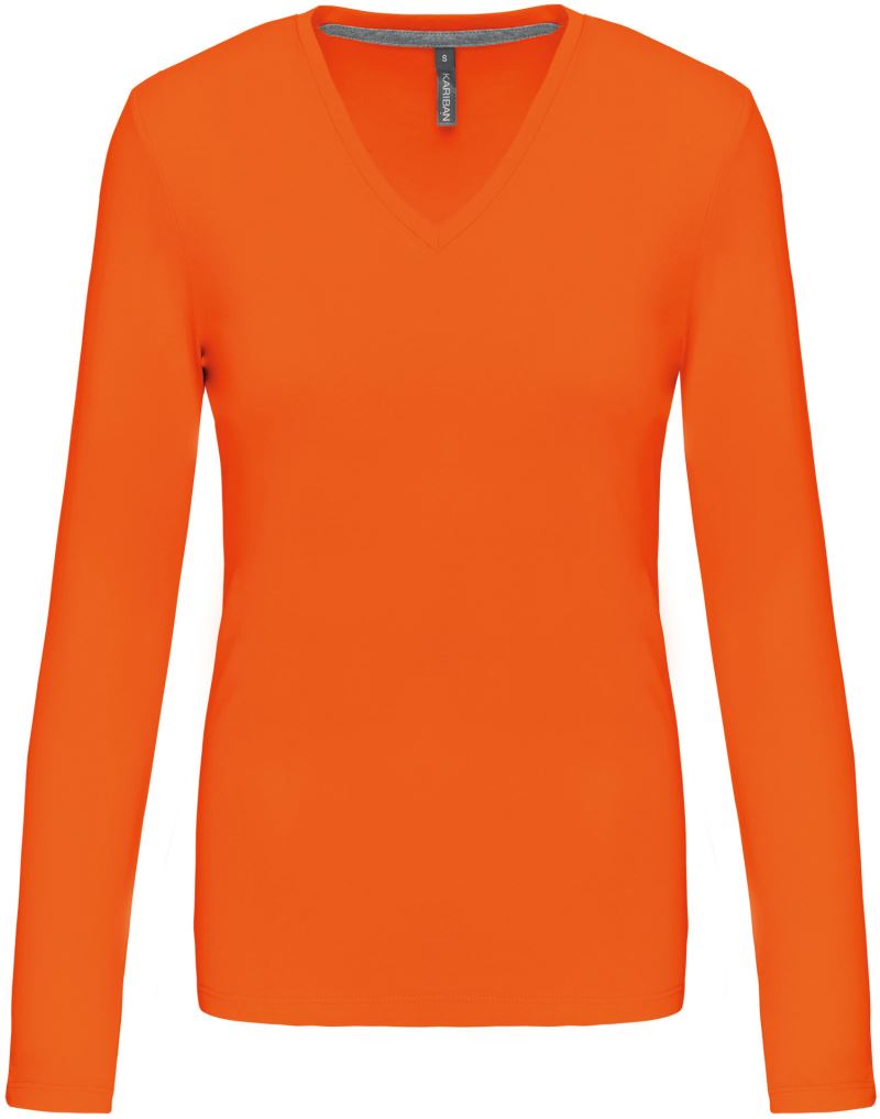 Levně Dámské tričko s výstřihem do V, dlouhý rukáv - orange