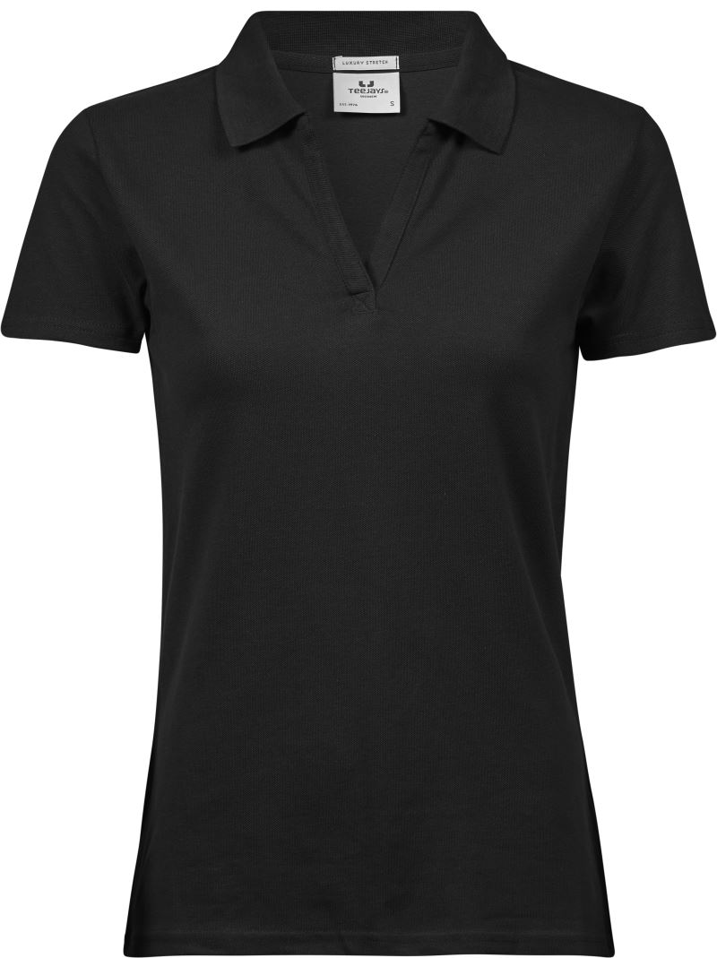 Levně Dámské luxusní piqué polo s výstřihem do V - black