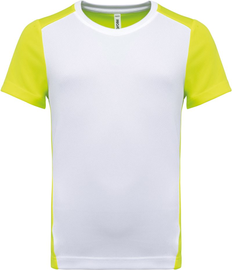 Levně Dětské kontrastní sportovní tričko - white/fluorescent yellow