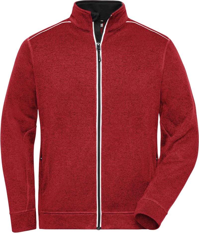 Levně Pánská pracovní pletená fleecová bunda - Solid - red melange/black