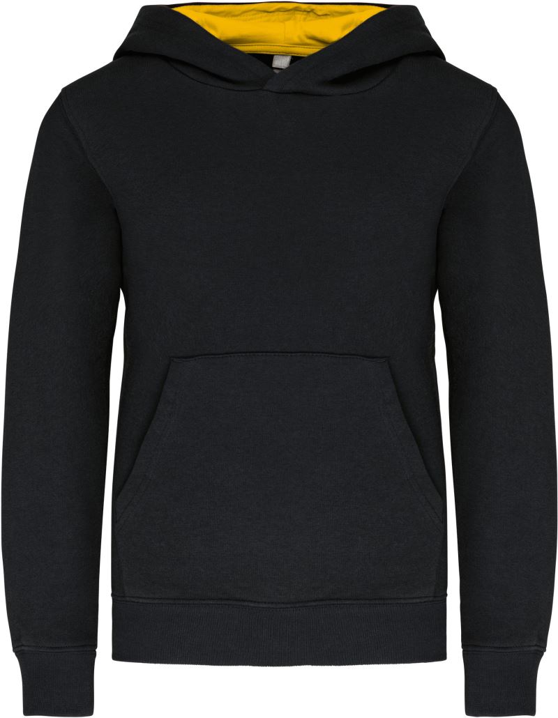 Levně Dětská kontrastní mikina s kapucí - black/yellow