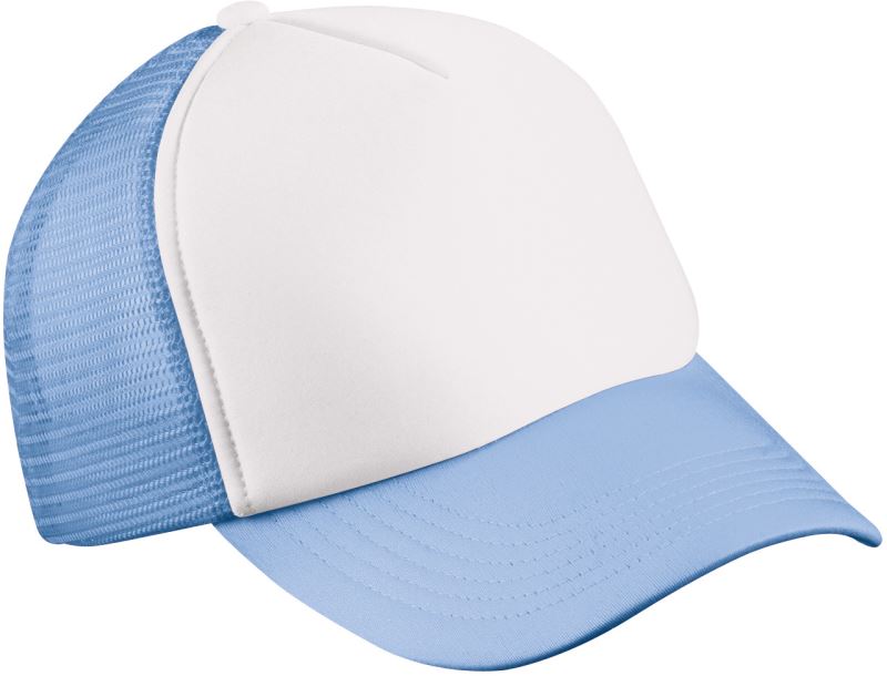 Levně Dětská 5 panelová polyester. síťovaná kšiltovka - white/light blue