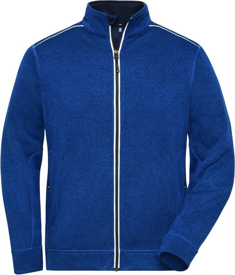 Levně Pánská pracovní pletená fleecová bunda - Solid - dark royal melange/navy