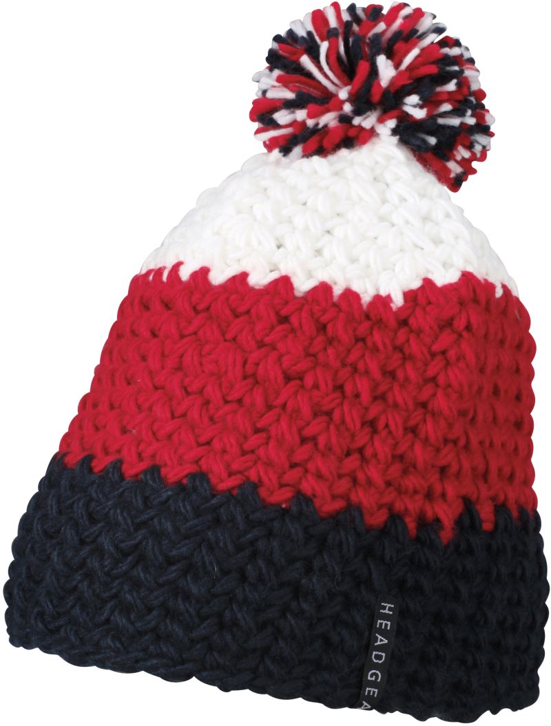 Levně 3-barevná háčkovaná čepice s bambulí - navy/red/white