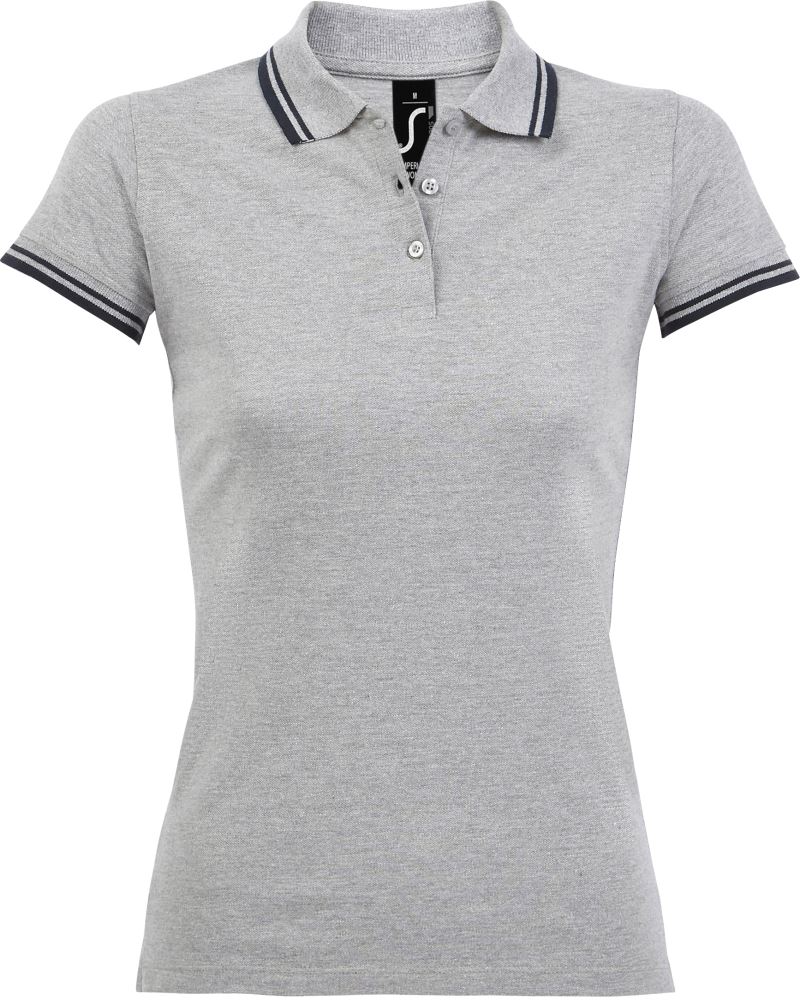 Levně Dámské piqué polo - grey melange/french navy
