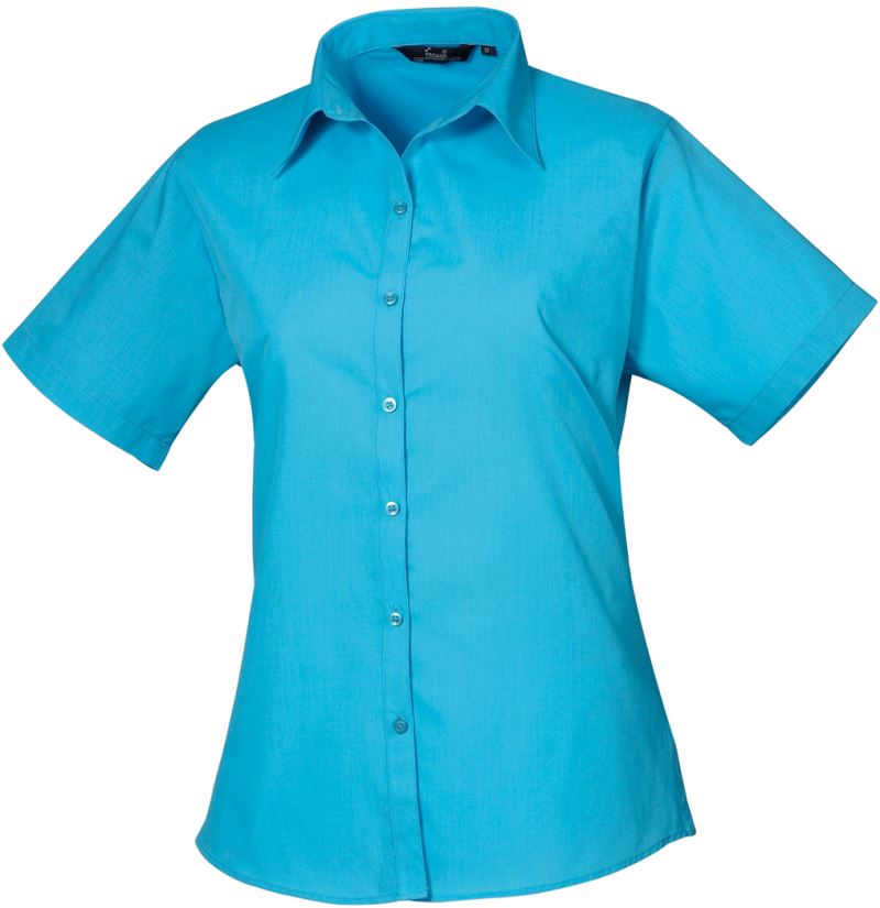 Levně Popelínová halenka s krátkým rukávem - turquoise
