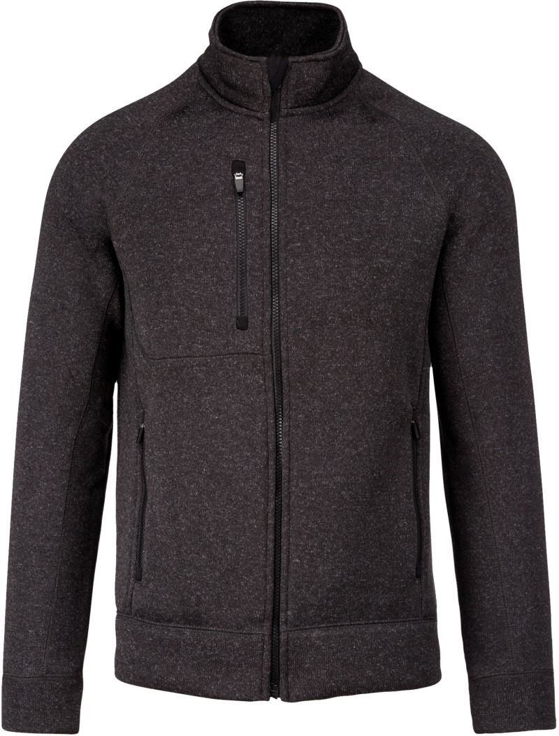 Levně Pánská melanžová pletená fleecová bunda - dark grey melange