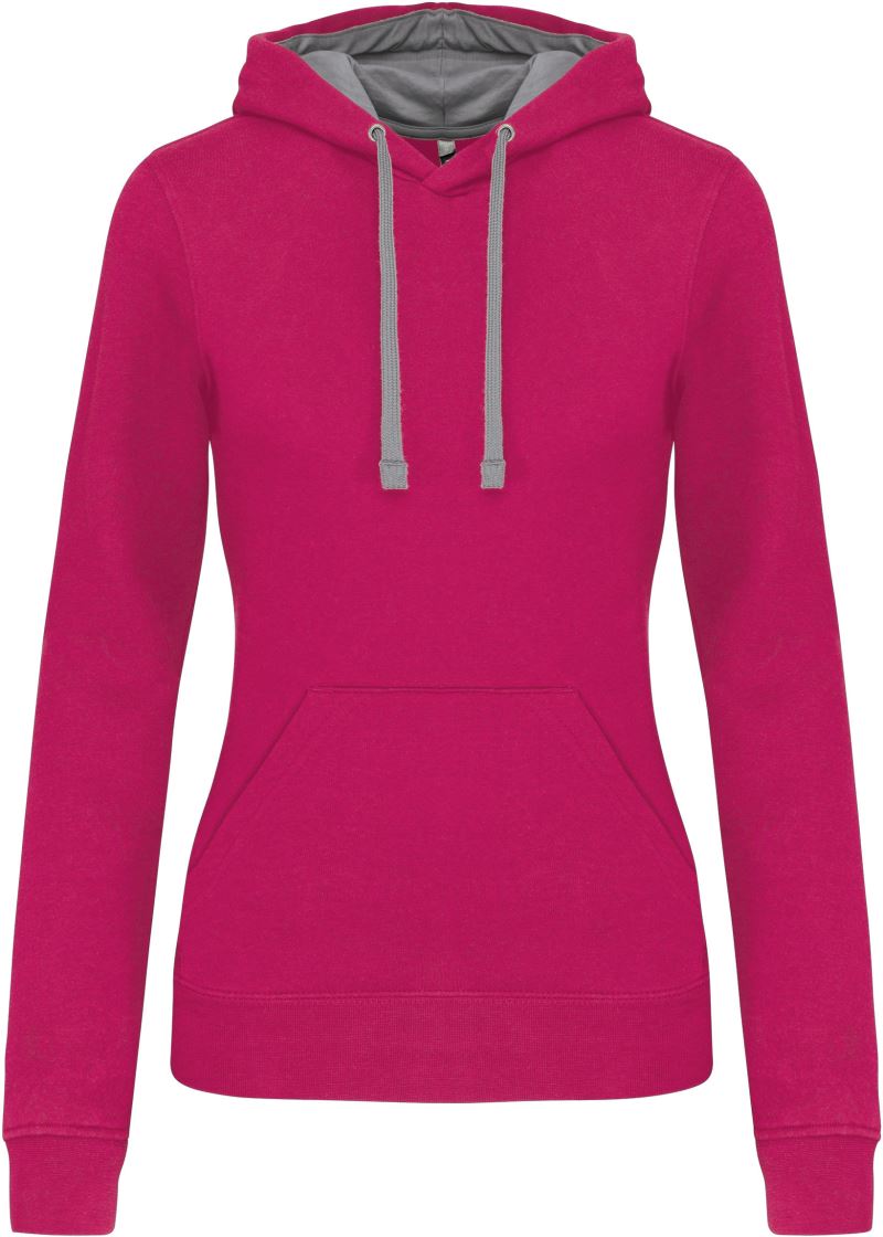 Levně Dámská mikina s kontrastní kapucí - fuchsia/fine grey
