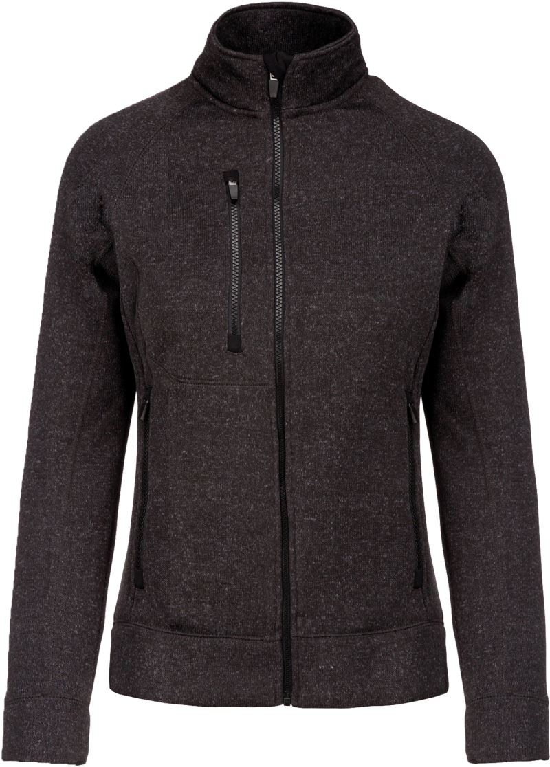 Levně Dámská melanžová pletená fleecová bunda - dark grey melange