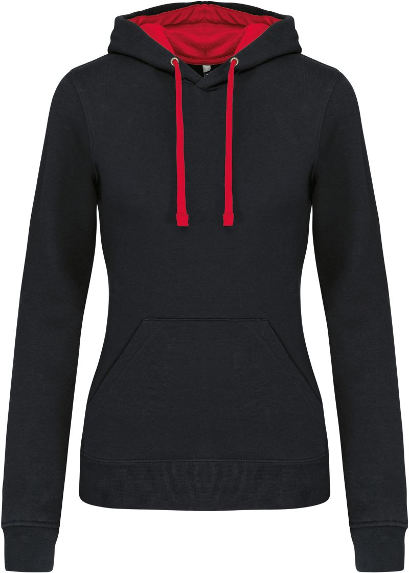 Levně Dámská mikina s kontrastní kapucí - black/red