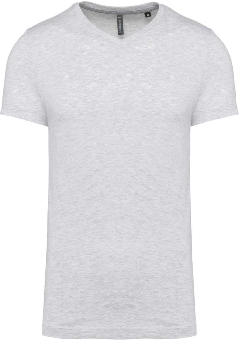 Levně Pánské tričko s výstřihem do V - ash heather