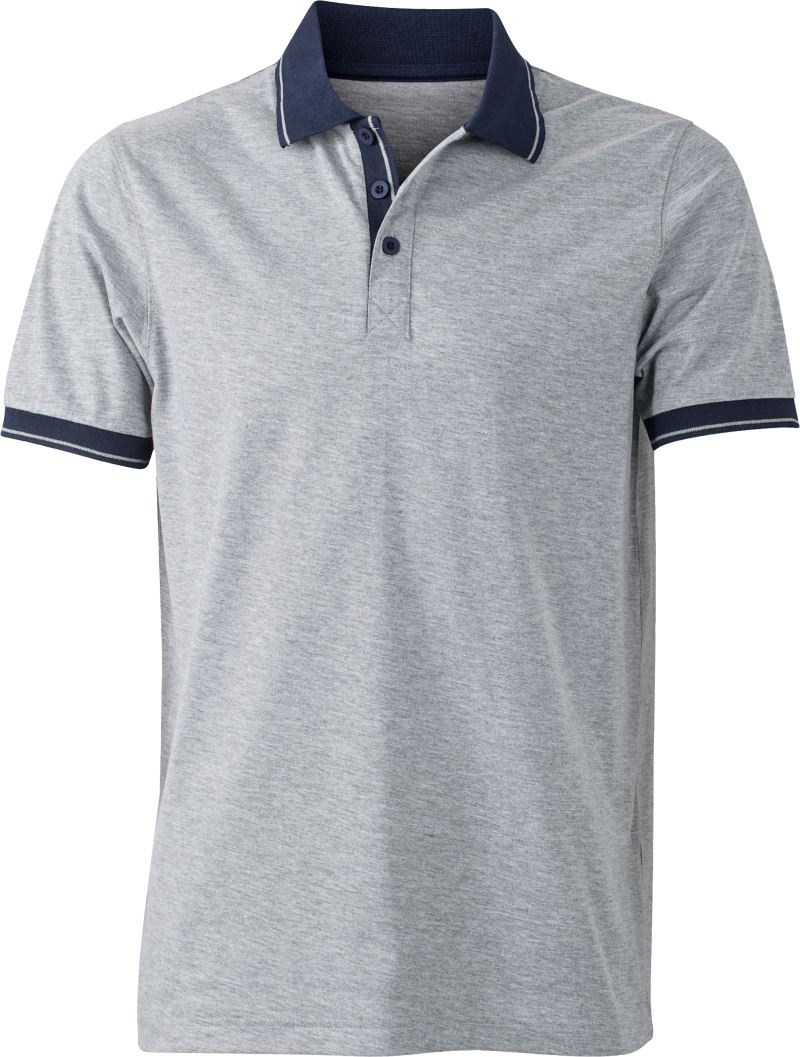 Levně Pánské žerzejové melírované polo - grey heather/navy