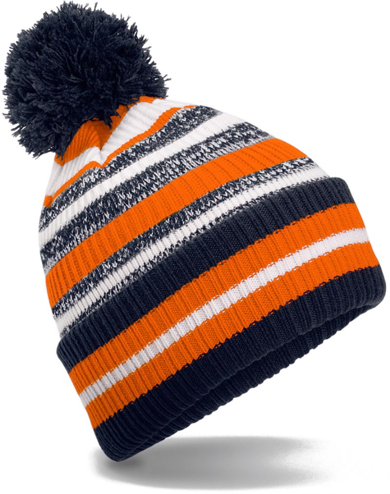 Levně Pletená čepice s pruhy "Fan" - french navy/orange/white